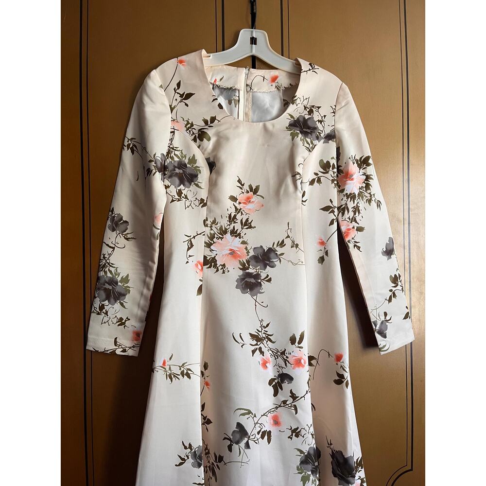 Vintage handmade maxi dress with flowers, size M - Picture 3 of 6